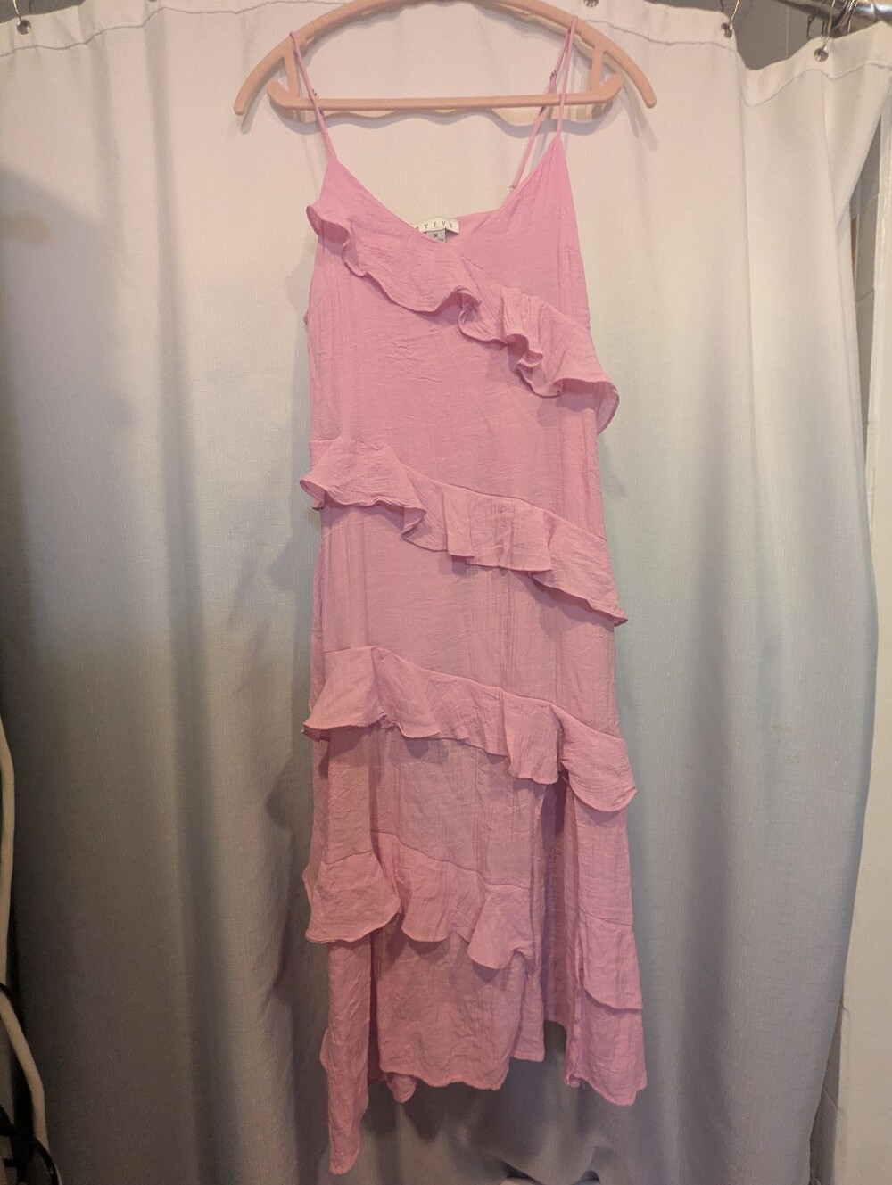 Pink Ruffle Tiered Midi Slip Dress With Slit From HYFVE
